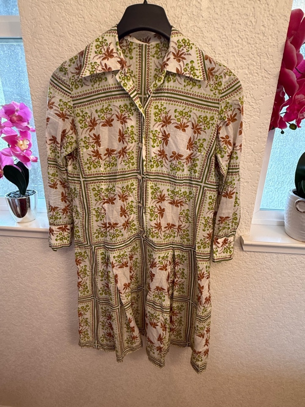 Vintage Flora Luxury Tile Shirtdress💯% Cotton Mother-of-Pearl Button Size: 8-10 - Picture 5 of 17
